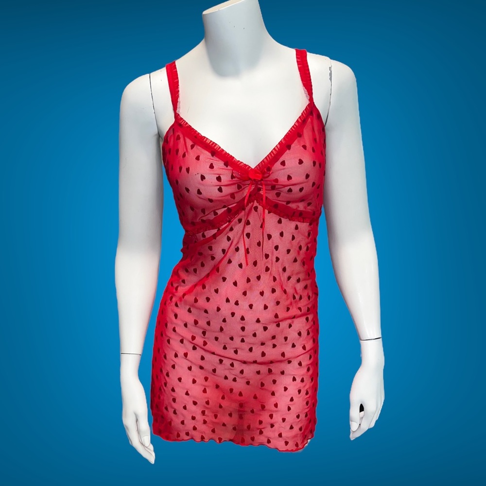 Vintage Lace Slip with Red Velvet Hearts